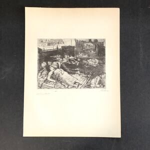 John Sloan "Roofs, Summer Night" 1930s Art Print Sketch Vintage New York City